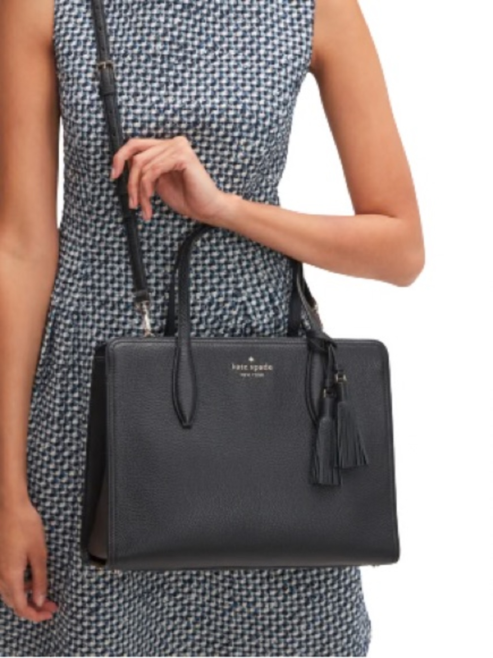 black Kate Spade New York Rowe Medium Satchel handbag bag pebbled leather